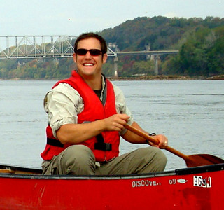 Alex paddling the Missouri River just downstream of the I-70 bridge near Rocheport