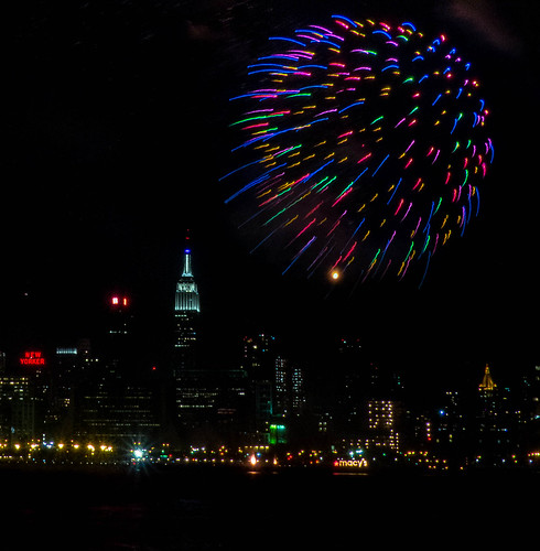 Macy's Fireworks NYC 2013 - Empire State Building Color by Bob Jagendorf