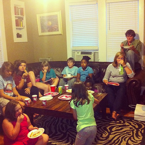 Pizza, Despicable Me, and a bevy of birthday celebrants.