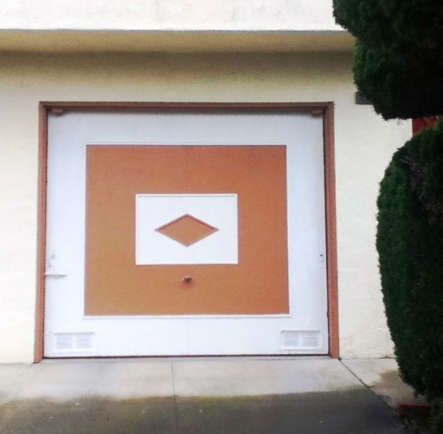 graphic garage door, diamond inside a square
