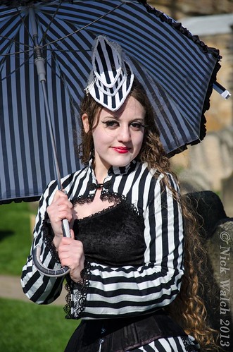 Black and White Striped Goth with Brolly - Whitby Goth Weekend April 2013
