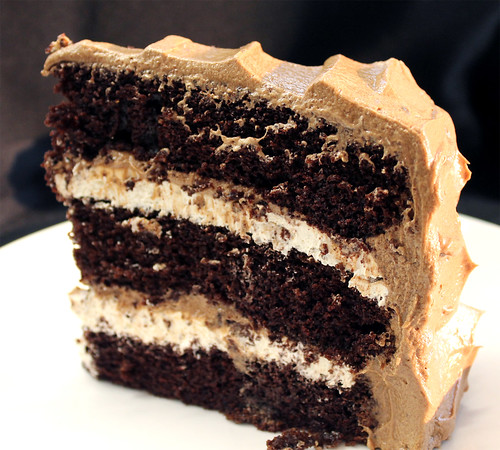 Chocolate Cake with Toasted Marshmallow Filling and Malted Chocolate Buttercream