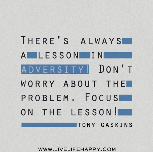 There's always a lesson in adversity! Don't worry about the problem. Focus on the lesson! - Tony Gaskins