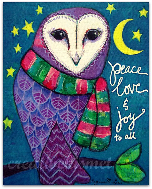 Peace Love Joy Holiday Owl by Regina Lord