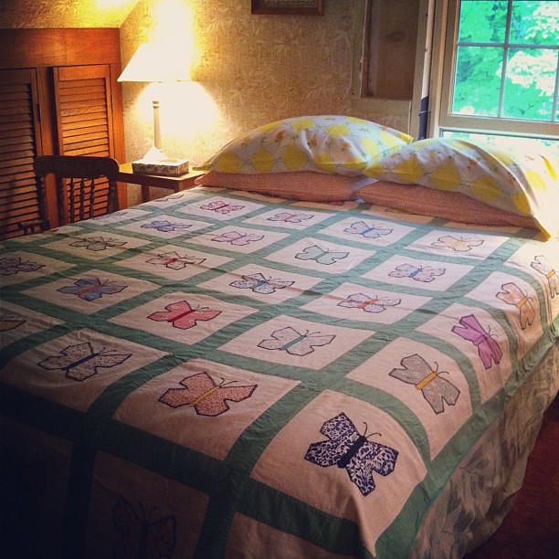 I'll never understand the act of hiding things away to "save for special". Everyday is special. I found the cheery pillowcases and quilt in the #farmhouse linen cupboard. Uncle Sam will be here tomorrow. He probably likes butterflies. #homestead