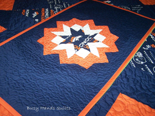 Custom King-Sized Seahawks and Broncos Themed Quilt