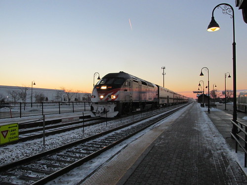 Northbound Metra local commuter train arrives at Daybreak.  Glenview Illinois.  Thursday, December 26th, 2013. by Eddie from Chicago