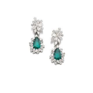 Lot 659- Emerald & Diamond Ear Clips, Bulgari - G. Lollobrigida