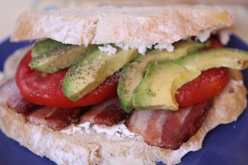 Bacon, Tomato, and Avocado Sandwich with Garlic Chive Goat Cheese