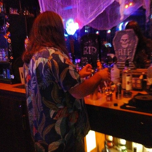My pirate is bartending.
