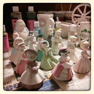 First coat, in progress. #ceramics #slipcast #painting #figurines