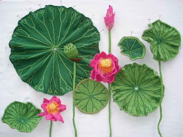 Ruth Marshall, Lotus, 2013. Knitted, crocheted, and embroidered yarn, wire, fabric stiffener, fiber, and pins. Photo by the artist.  