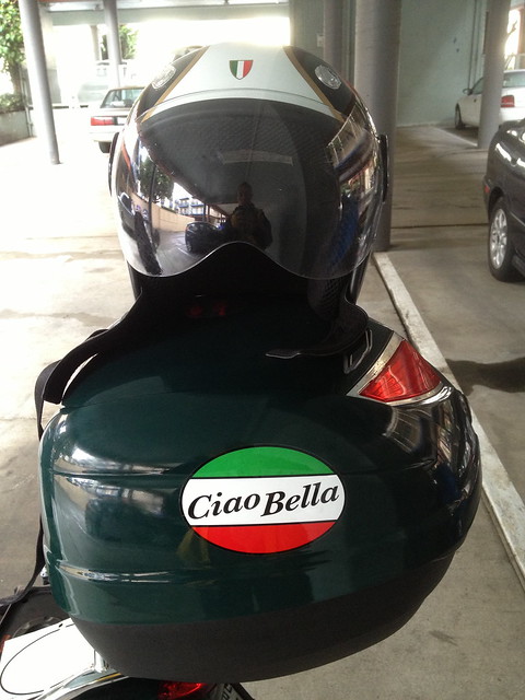 "Ciao Bella" decal on Bella the scooter
