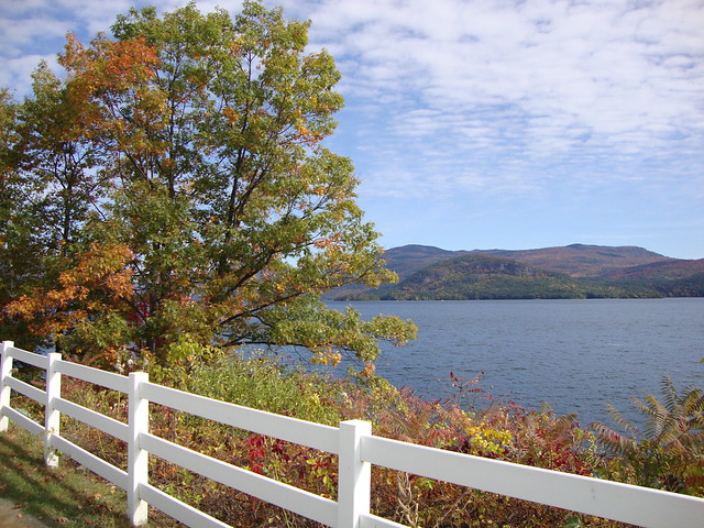 Lake George fence with autumn colors