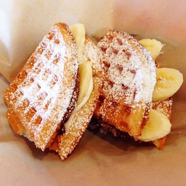 Caution: Awesome food alert! Had to check out the new @bruxiewaffles in Costa Mesa today! Had the Nutella and bananas with sweet cream. It was my first time trying Nutella. Delicious! Go now! #bruxie #food #costamesa
