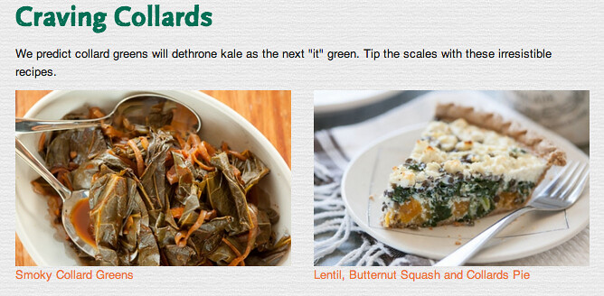 an ad from whole foods says collard greens are the new "it" food
