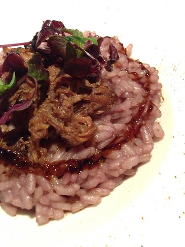 Barolo Wine & Pecorino Risotto with Sous Vide Oxtail & Sweet Saba Reduction