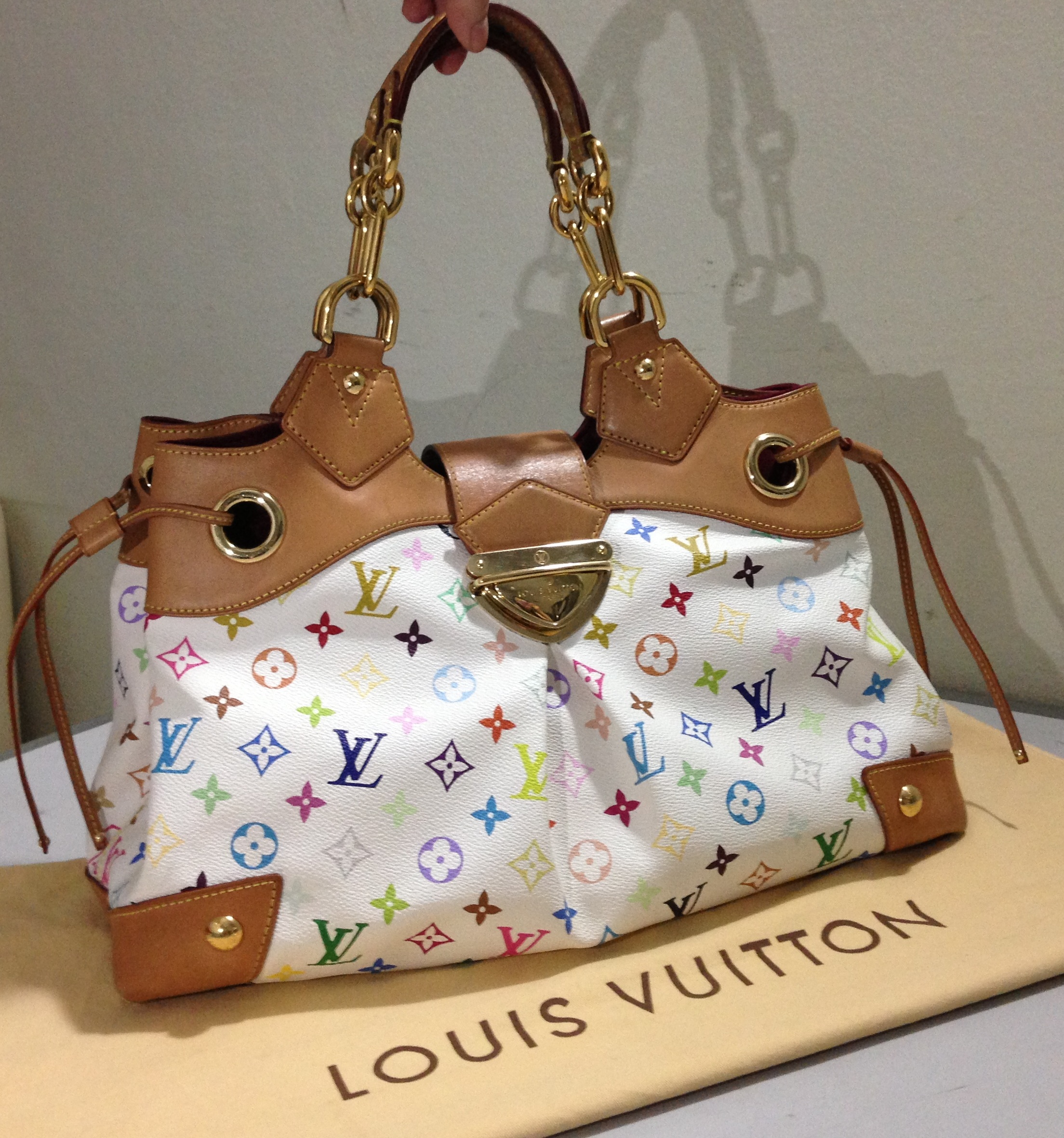 SOLD - Louis Vuitton Shoulder Tote Bag Ursula White Multi Color M40123 @$1200