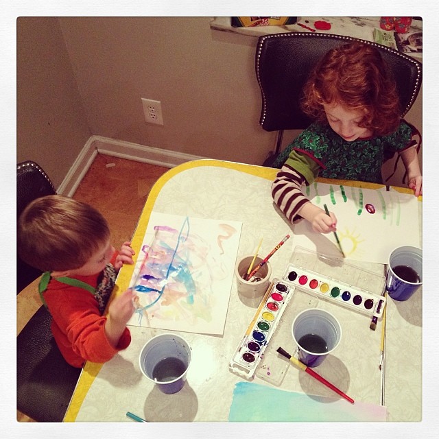 Haven't done this w them in way too long. #paint #watercolor #kids