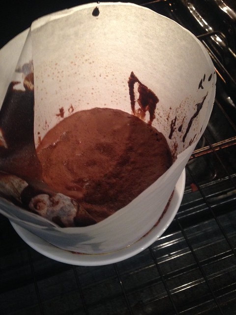 A peek inside the finished smoky chocolate souffle
