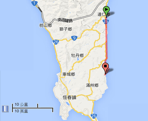 台東南田─屏東南仁 海岸位置示意圖，圖片來源：Google地圖。