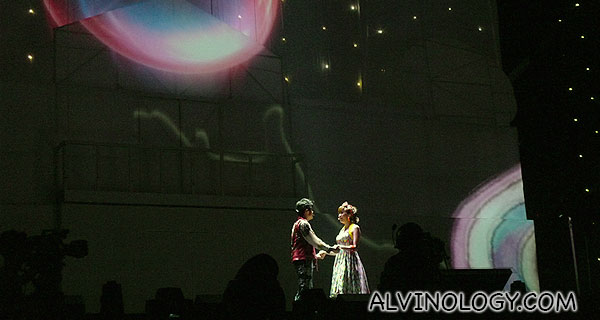 A romantic moment on stage