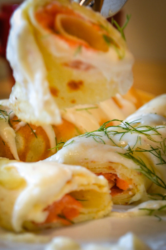 smoked salmon stuffed crepes with bechamel sauce | things i made today