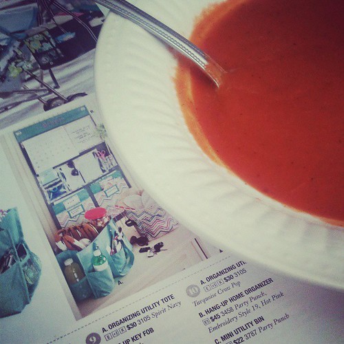 Enjoying homemade tomato soup as I look through the summer #Thirtyone catalog. I'm having an online party May 27-June 31. Can't wait!