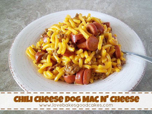 Chili Cheese Dog Mac n' Cheese in bowl with fork.