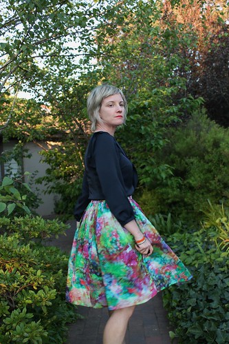 Gathered skirt with a splash of fluoro