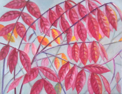 Red Leaves (Oil Bar Painting as of October 22, 2013) by randubnick