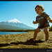 Beach baby with volcano, Chile