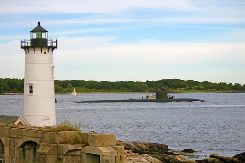 Submarine passing Portsmouth Harbor Lighthouse, New Castle, NH by nelights