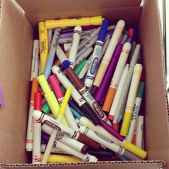 Getting ready to send dead markers to Crayola to be recycled into fuel #artclass