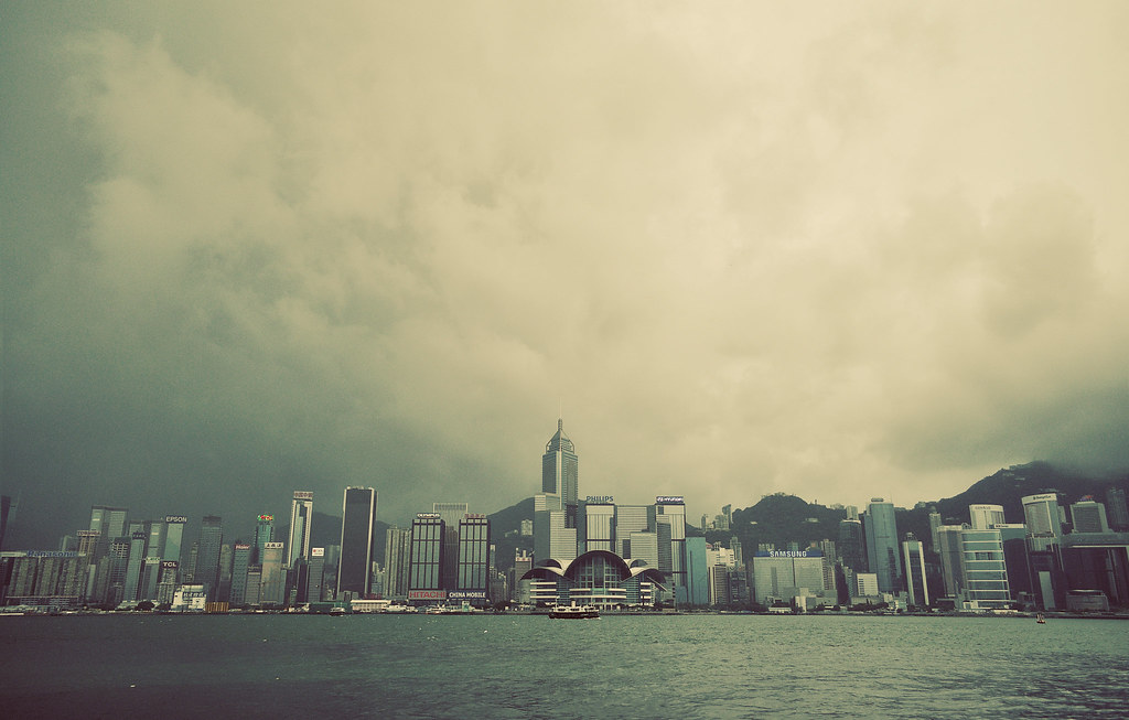 Hong Kong Skyline during Typhoon Weather