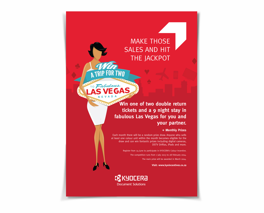 Kyocera sales incentive campaign competition poster of a lady holding a Las Vegas sign