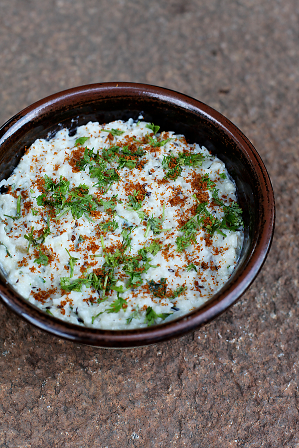 Flattened Rice With Seasoned Creamy Yogurt And Roasted Eggplant