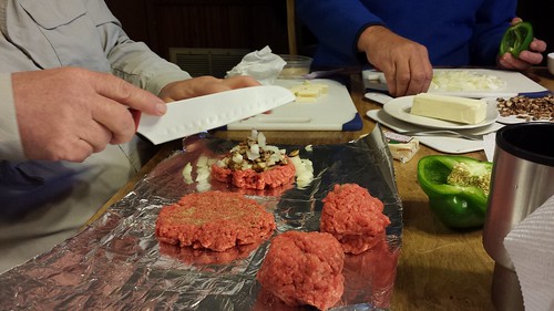 Prepping the stuffed Asiago Burgers at Bennett Spring 2013