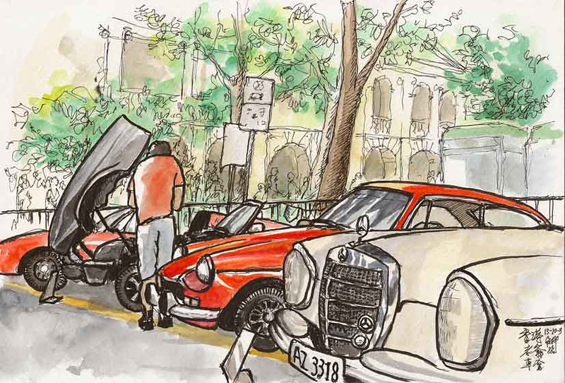 Sketching at a Classic Car Show in Central