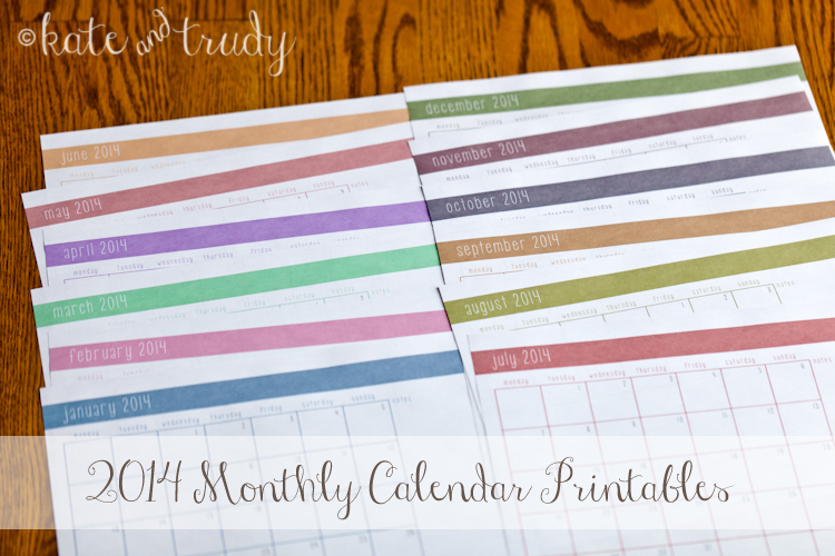 2014 Monthly Calendar Printable | www.kateandtrudy.com