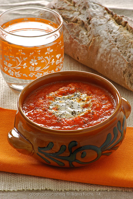 Carrot tomato soup with fresh ginger
