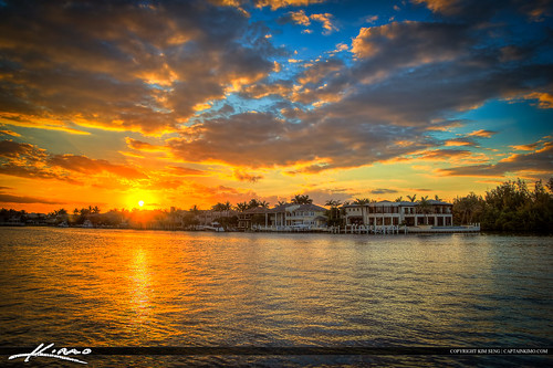 Waterfront Homes Sunset Along Waterway Boca Raton by Captain Kimo