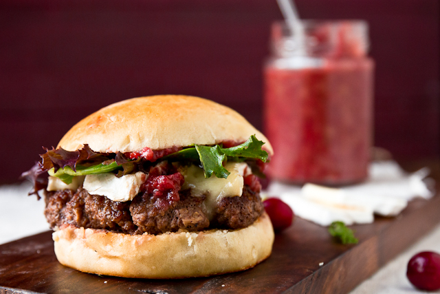 Burgers with Bacon & Cranberry Chutney and Brie