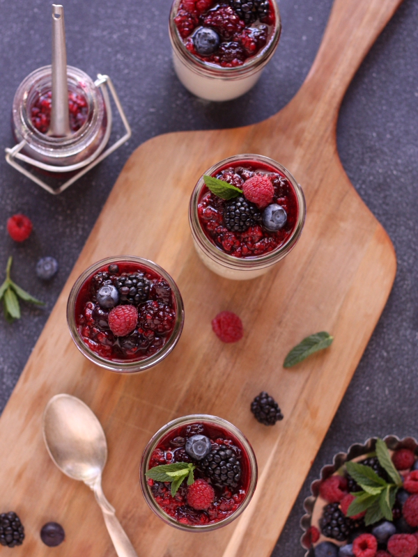 Vanilla Bean Panna Cotta with Roasted Berries | completelydelicious.com
