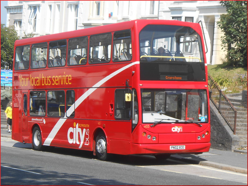 Plymouth Citybus Volvo B7TL 403 PN02XCE is seen outside Plymouth High School for Girls.