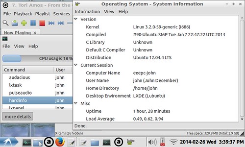 The EEEPC showing operating system information