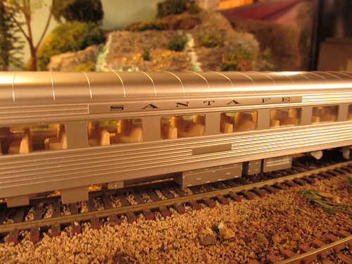 A 1940's era Atchison, Topeka & Santa Fe Railroad streamliner passenger car up close.  The Oak Park Society of Model Engineers,H.O Scale Model Railroad Club.  Oak Park Illinois.  Late January 2014. by Eddie from Chicago