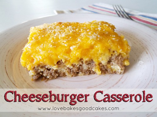 Cheeseburger Casserole and fork on plate.
