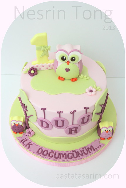 owl first birthday cake