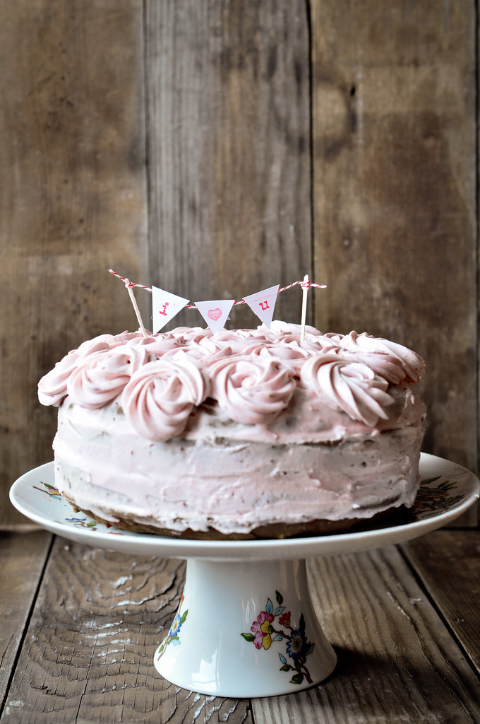 Four Layer Carrot Cake with Berry Frosting + Orange Filling